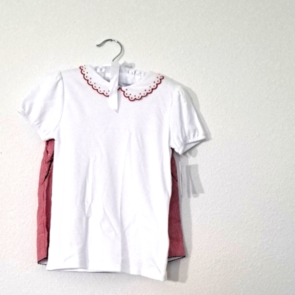 Edgehill Collection Girls Peter Pan Collar Short Sleeve Top & Gingham Shorts Set
